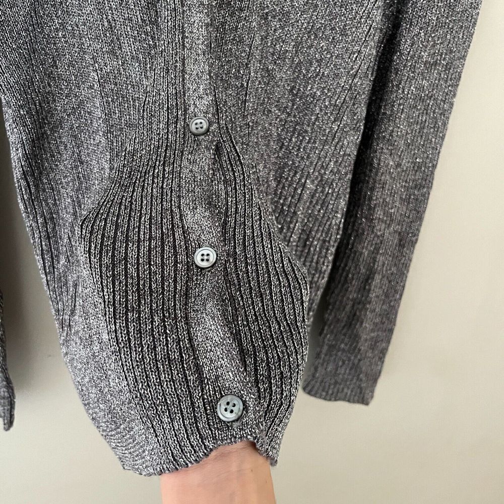 Mar Women Silver Metallic Cardigan Sweater Large Ribbed Knit Button Long Sleeve - Picture 5 of 8